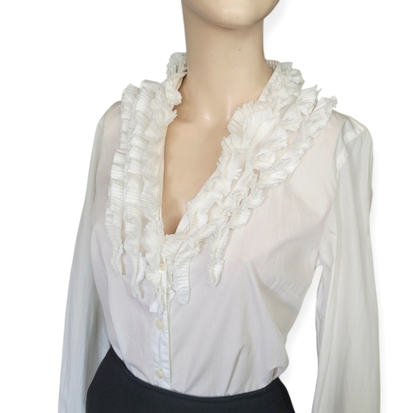 J. Crew Tops - J Crew Ruffle Front White Cotton Blouse size 6